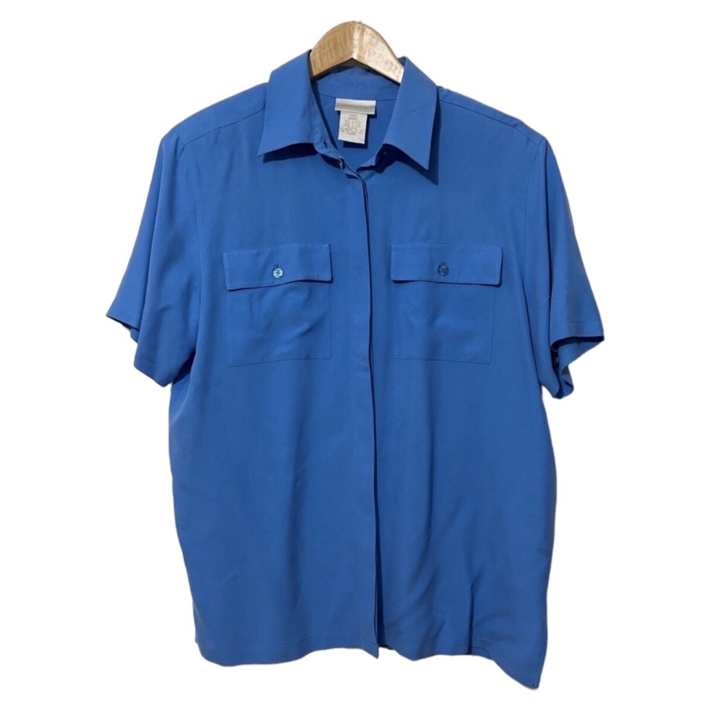 Christie & Jill Vintage Silk Short Sleeve Button Down Casual Shirt Womens Size L